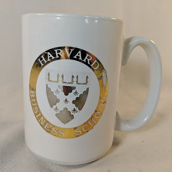 Harvard Business School Ceramic Mug Vintage White Gold Coffee Tea College US Uni - Picture 1 of 11